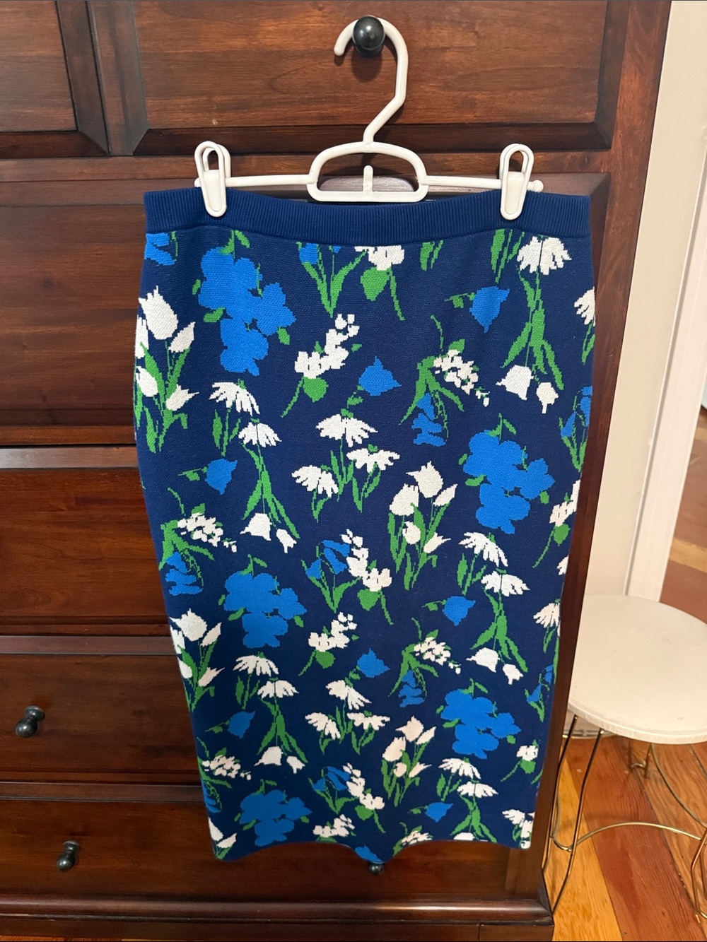 Floral Navy Blue Knit Pencil Skirt